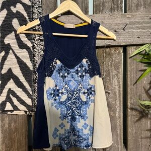 Altar'd State Navy and Cream Lace Tank Top